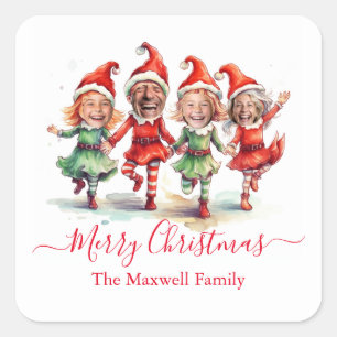 4 Photos Christmas elves Square Sticker
