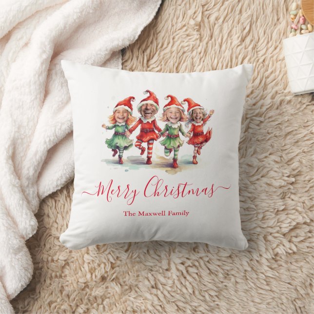 4 photos Christmas elves  Throw Pillow (Blanket)