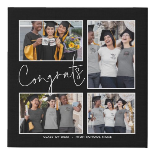 4 Photos Collage Congrats Graduate Friends Black Faux Canvas Print