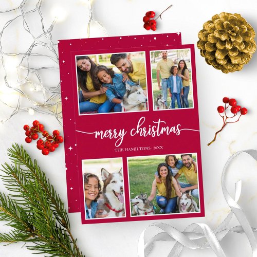 4 Photos Collage Cute Holidays Merry Christmas Invitation