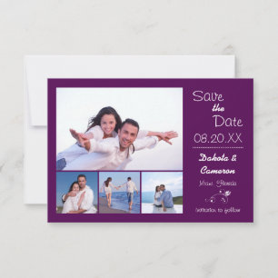 4 Photos Collage Eggplant - 3x5 Save the Date