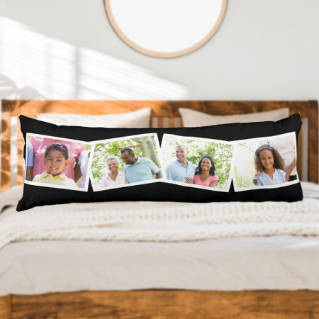 4 Photos Collage Family Name & Custom Text - Black Body Pillow