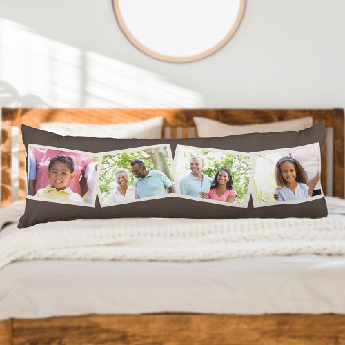 4 Photos Collage Family Name  Custom Text _ Brown Body Pillow