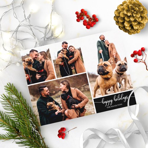 4 Photos Collage Happy Holidays Christmas Black Postcard