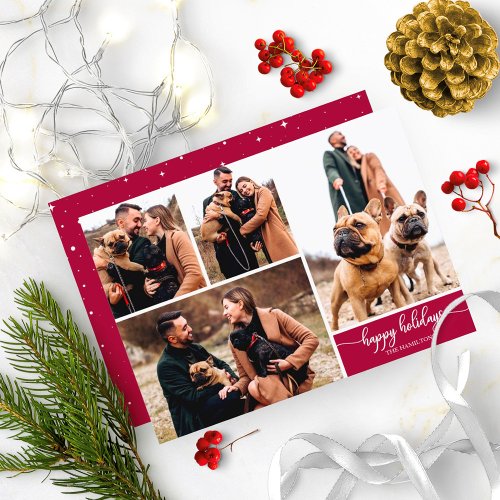 4 Photos Collage Happy Holidays Modern Christmas Invitation