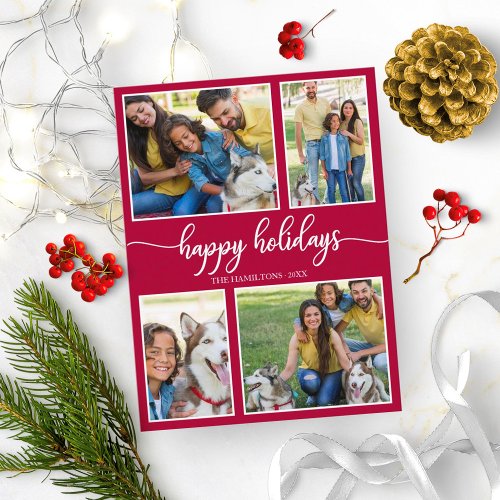 4 Photos Collage Happy Holidays Modern Christmas Postcard