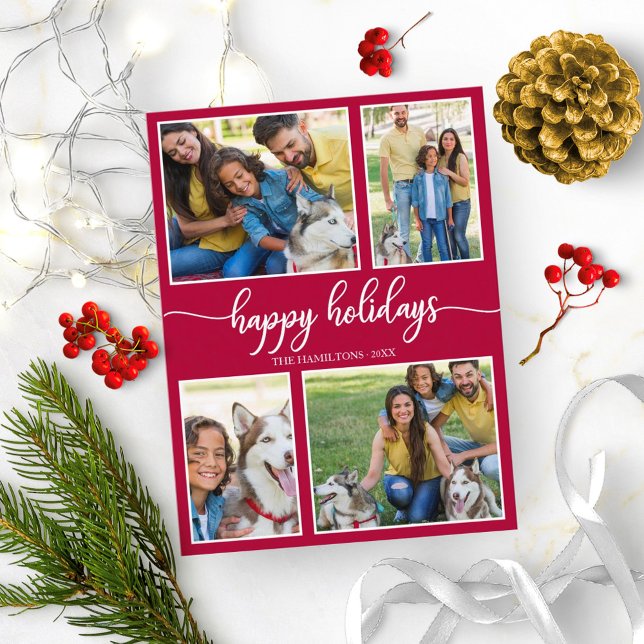 4 Photos Collage Happy Holidays Modern Christmas Postcard (Creator Uploaded)