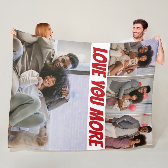 4 Photos Collage Love You More Fleece Blanket (In Situ)