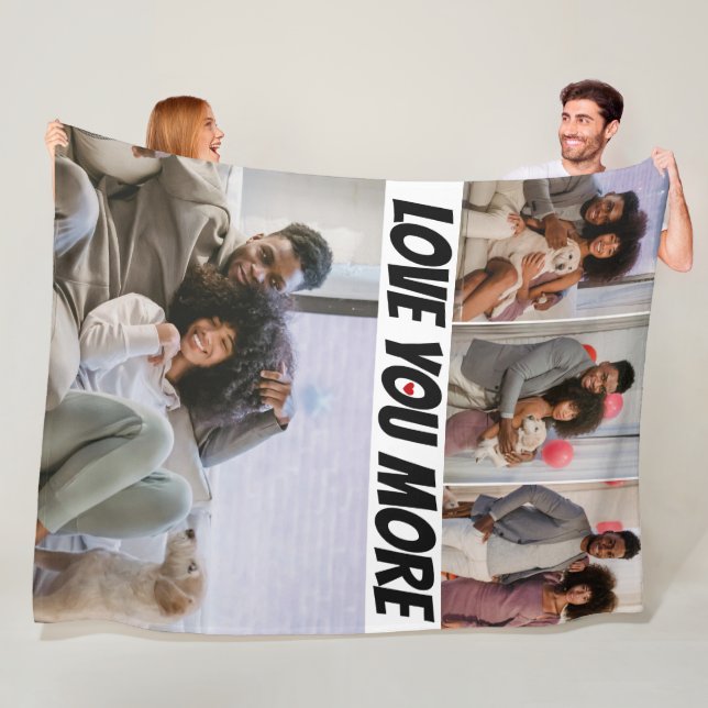 4 Photos Collage Love You More Fleece Blanket (In Situ)