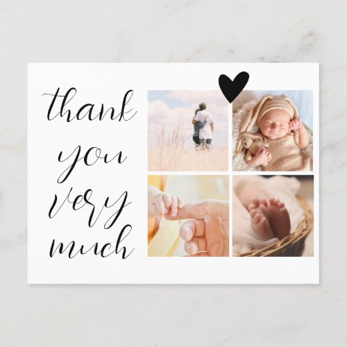 4 Photos Collage Minimalist Baby Shower Thank You Postcard