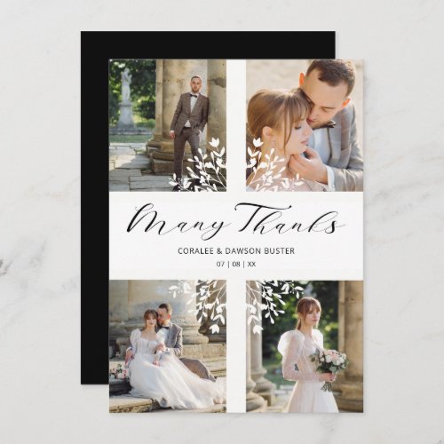 4 Photos Collage Minimalist Branches Wedding Thank You Card