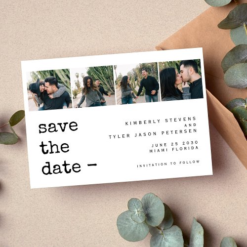 4 photos collage modern typography wedding save the date