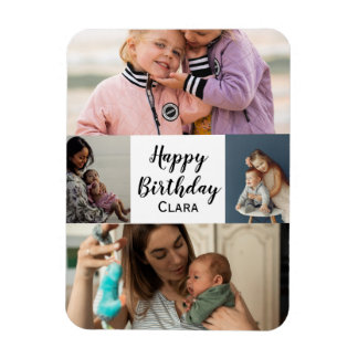 4 Photos Collage Personalized Script Birthday Magnet