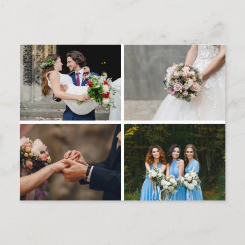 4 Photos Collage Simple Modern Wedding Thank You Announcement Postcard