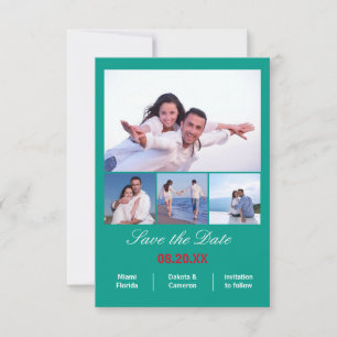4 Photos Collage Vertical - 3x5 Aqua Save the Date