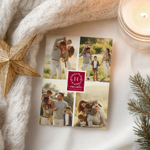 4 Photos Collage Warm Wishes Christmas Monogram Postcard
