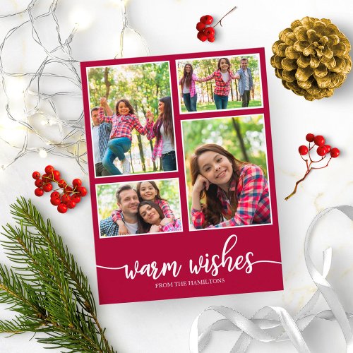 4 Photos Collage Warm Wishes Modern Christmas Postcard