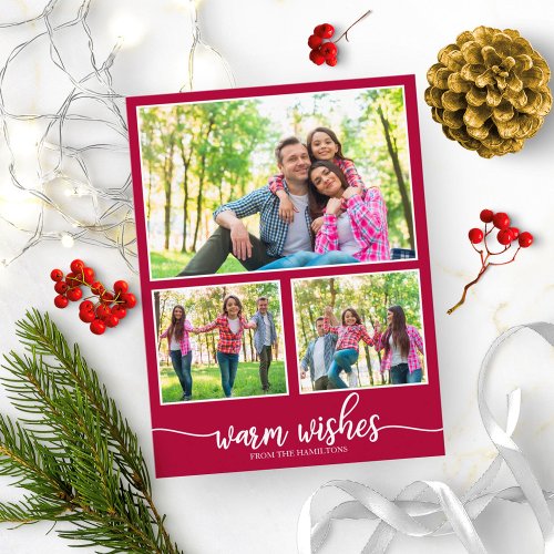 4 Photos Collage Warm Wishes Modern Christmas Postcard