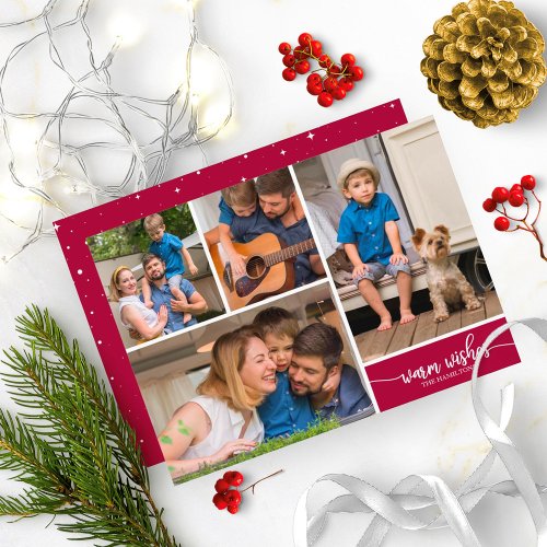 4 Photos Collage Warm Wishes Simple Christmas Invitation