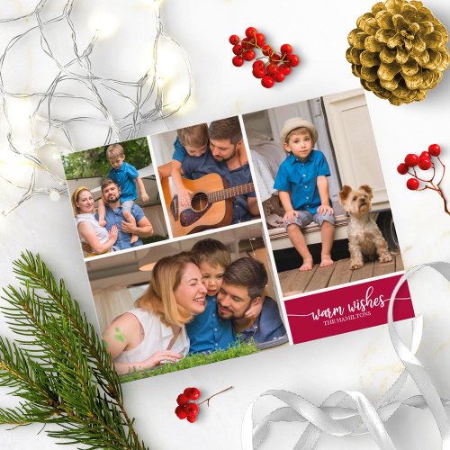 4 Photos Collage Warm Wishes Simple Christmas Postcard