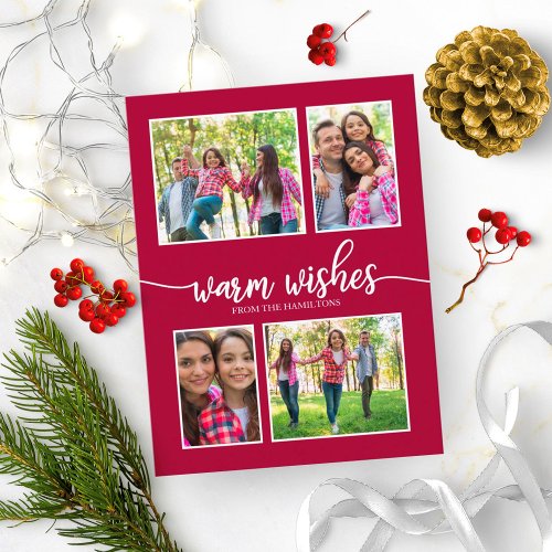 4 Photos Collage Warm Wishes Simple Christmas Postcard