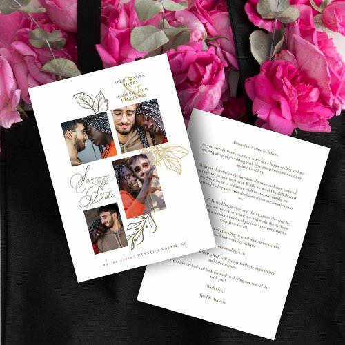 4 Photos Collage Wedding Botanical Branches Frame Save The Date