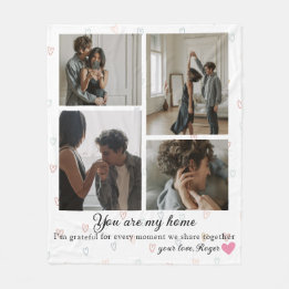4 Photos Couple Valentine's Day Fleece Blanket