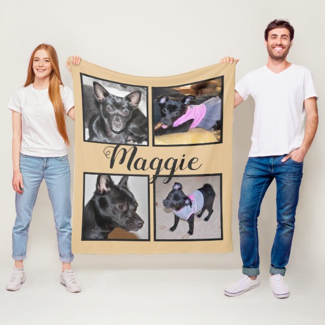 4 Photos Customizable | Beige Fleece Dog Blanket (In Situ)