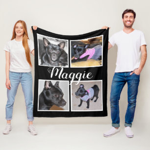 4 Photos Customizable Black W Fleece Dog Blanket