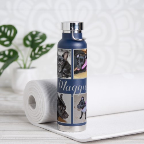 4 Photos Customizable  Navy Blue Water Bottle