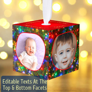 4 Photos Family Name Est. Bokeh Christmas Lights