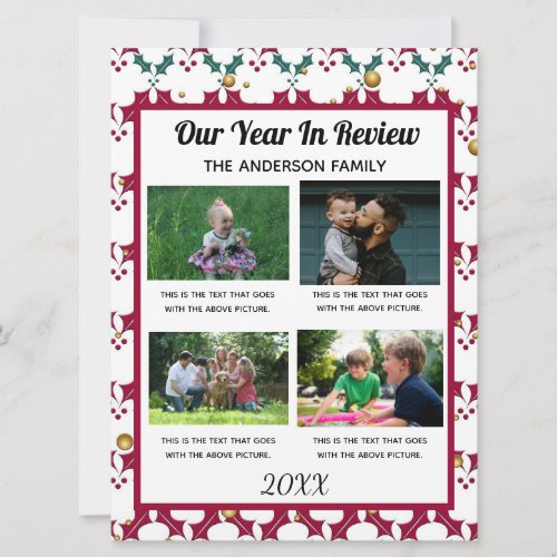 4 Photos Family Year In Review Custom Holiday Card