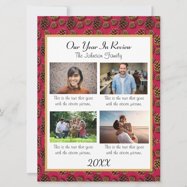 4 Photos Family Year In Review Personalize Holiday Card (Front)