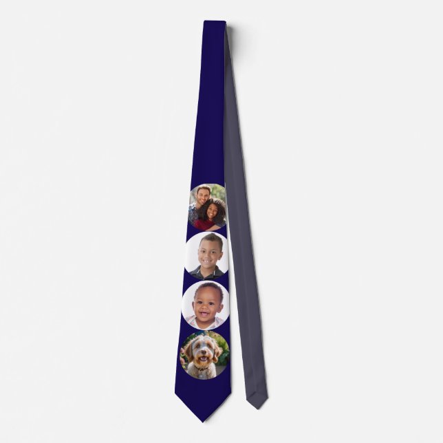 4 Photos Gallery Custom Elegant Family Photos Blue Neck Tie (Front)