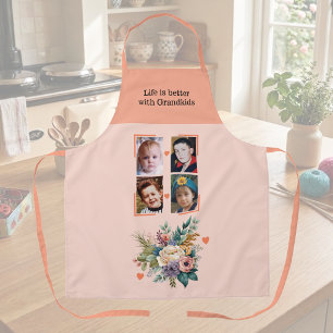 4 photos grandchildren floral peach apron