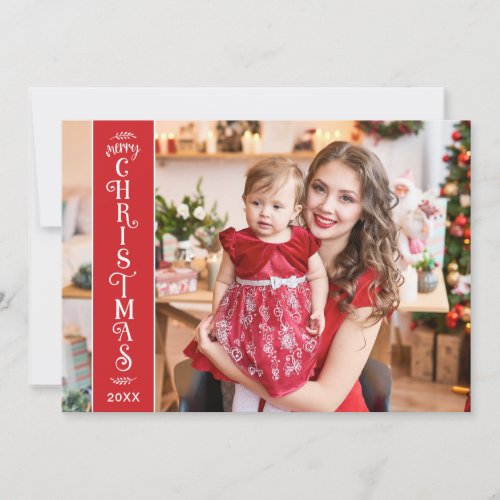 4 photos Merry Christmas red family Holiday Card