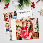 4 photos Merry Christmas white family gold Foil Holiday Card<br><div class="desc">Modern holiday greeting card featuring a full-bleed customizable photo on the front with a white vertical overlay band on the left, highlighting the wording "Merry Christmas" in real gold foil. You can upload three more of your favorite family photos and your personal greeting message on the reverse of the card....</div>