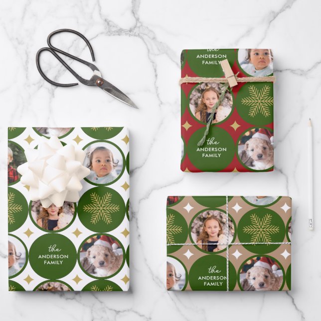 4 Photos Modern Unique Christmas  Wrapping Paper Sheets (Front)