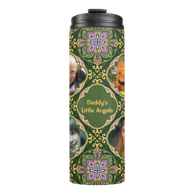 4 photos + text Olive and lavender Azulejos  Thermal Tumbler (Front)