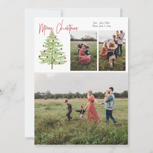 4 Photos Watercolor Christmas Card (Front)