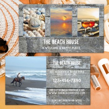 4 Photos Weathered Wood Beach Rental Portfolio Business Card by sunnysites at Zazzle