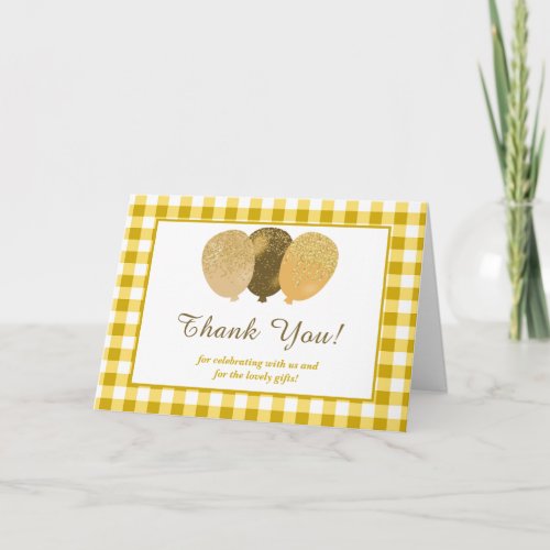 4 Photos Yellow Gingham Balloons Birthday Thank You Card