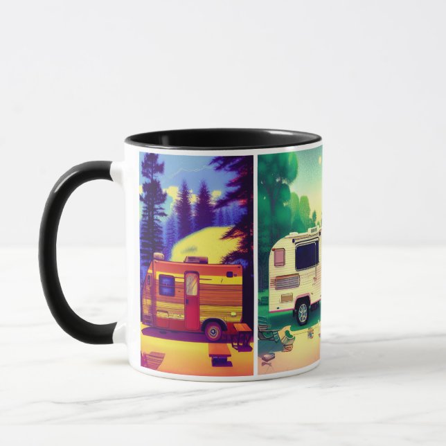 4 picture camping trailer relaxing scene coffee mu mug (Left)