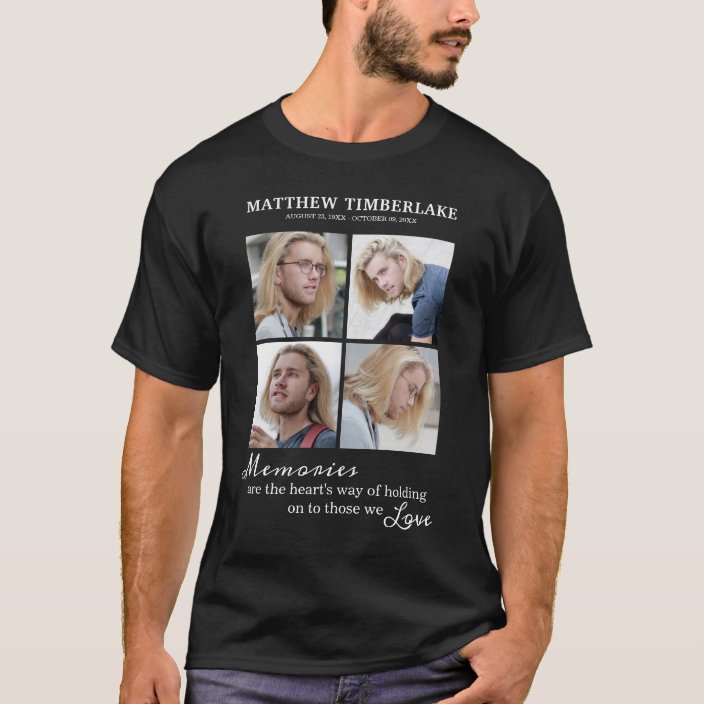 4 Picture Memorial Funeral T-Shirt | Zazzle.com