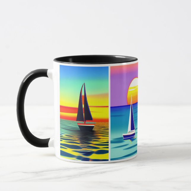 4 picture sailboat sunset relaxing scene mug (Left)