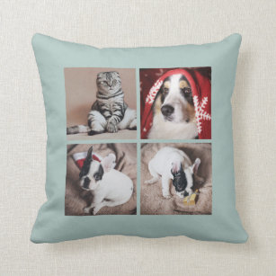 4 Picture Simple Modern Photo Collage Editable Throw Pillow