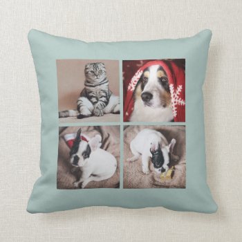 4 Picture Simple Modern Photo Collage Editable Throw Pillow by red_dress at Zazzle