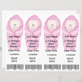 4 Pink Baby Shower Invitations - Bookmark Favors (Front/Back)