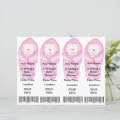 4 Pink Baby Shower Invitations - Bookmark Favors (Standing Front)