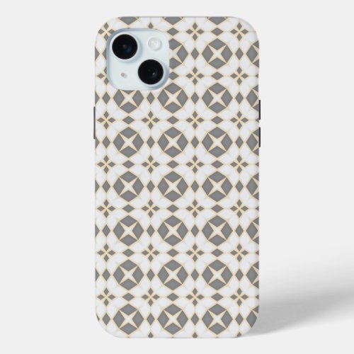  4 Pointed Star Pattern in Grey and Gold Tones iPhone 15 Plus Case